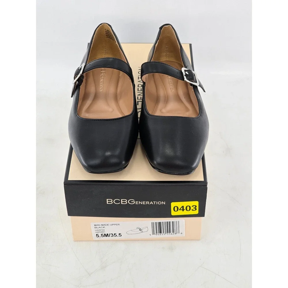 BCBGeneration Harpin Mary Jane Flats Womens 5.5 Black Square Toe Buckle - Exc